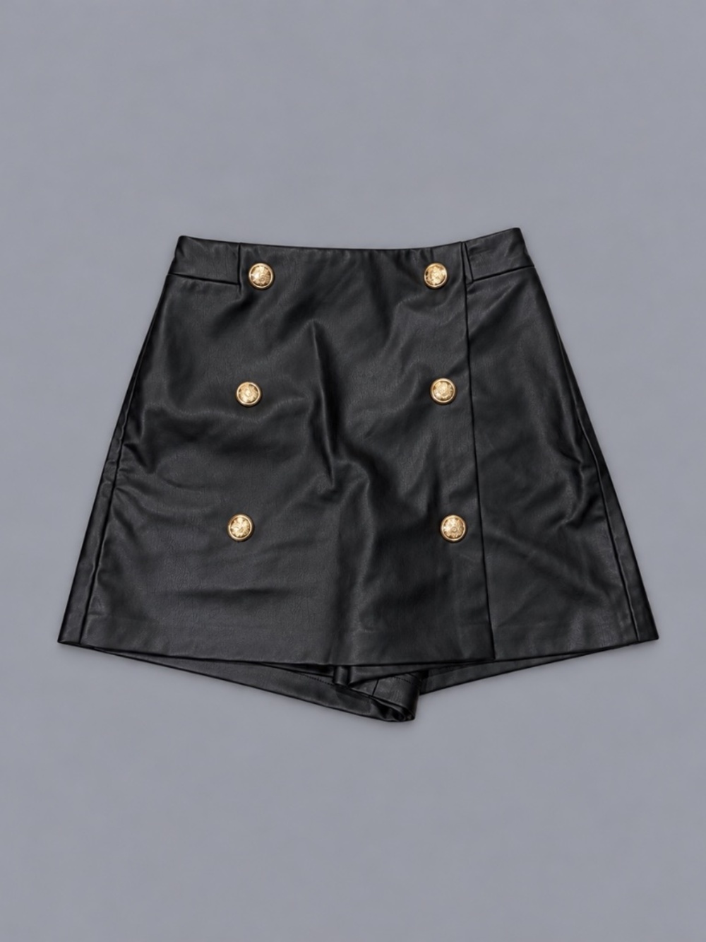 Zara Faux Leather Gold Button Skort – Size S